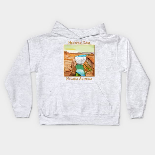 Hoover Dam on the Colorado River, on the Nevada-Arizona border Kids Hoodie by WelshDesigns